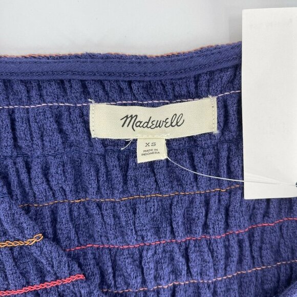 Madewell Texture & Thread Rainbow-Stitch Blue Smocked Tank, Size X-Small - Blue - Picture 3 of 3